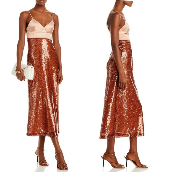 A.L.C. Gisele Corset Sequin Sleeveless Slip Midaxi Empire Open Back Midi Dress - Picture 7 of 16